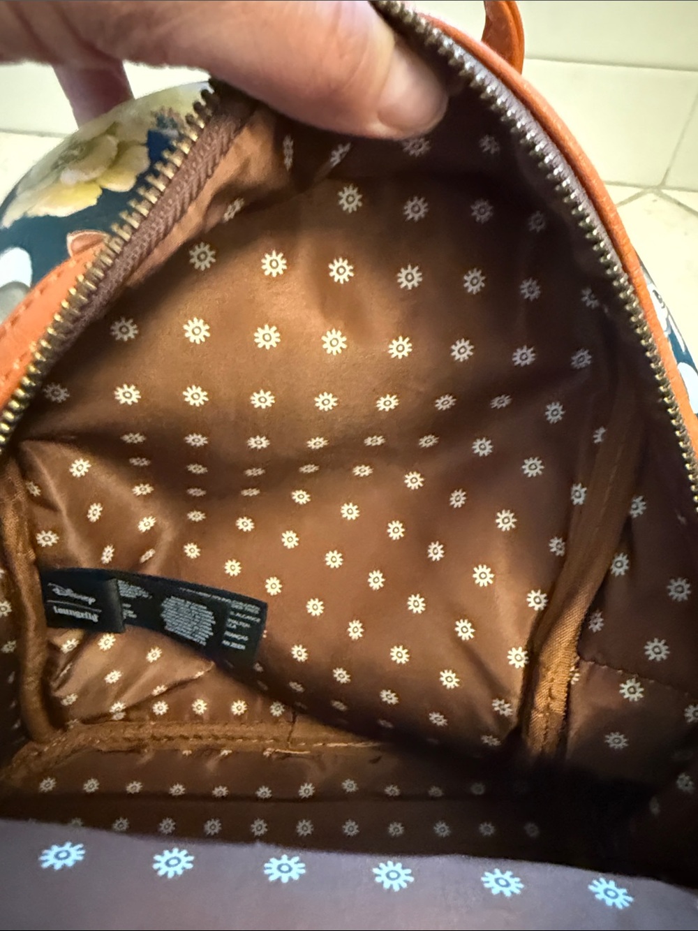 Disney Loungefly Navy Bambi & Floral Mini Backpack with Brown Trim - Picture 4 of 4